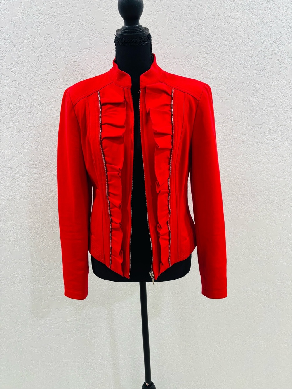 INC International Concepts Red Ruffle Zip-Front Jacket